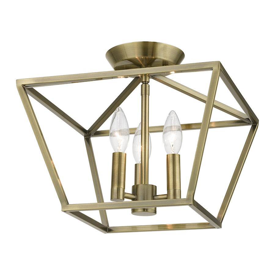Livex Devonshire 3 Light Square Semi-Flush, Antique Brass