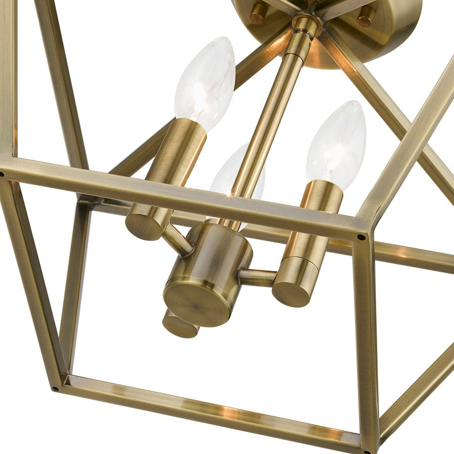 Livex Devonshire 3 Light Square Semi-Flush, Antique Brass