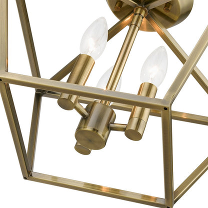 Livex Devonshire 3 Light Square Semi-Flush, Antique Brass