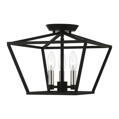 Livex Devonshire 3 Light Square Semi-Flush, Black/Brushed Nickel