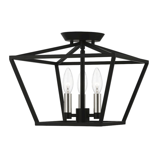 Livex Devonshire 3 Light Square Semi-Flush, Black/Brushed Nickel