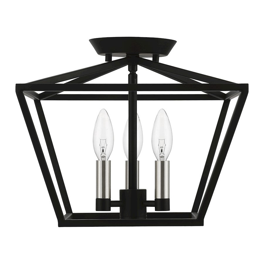 Livex Devonshire 3 Light Square Semi-Flush, Black/Brushed Nickel