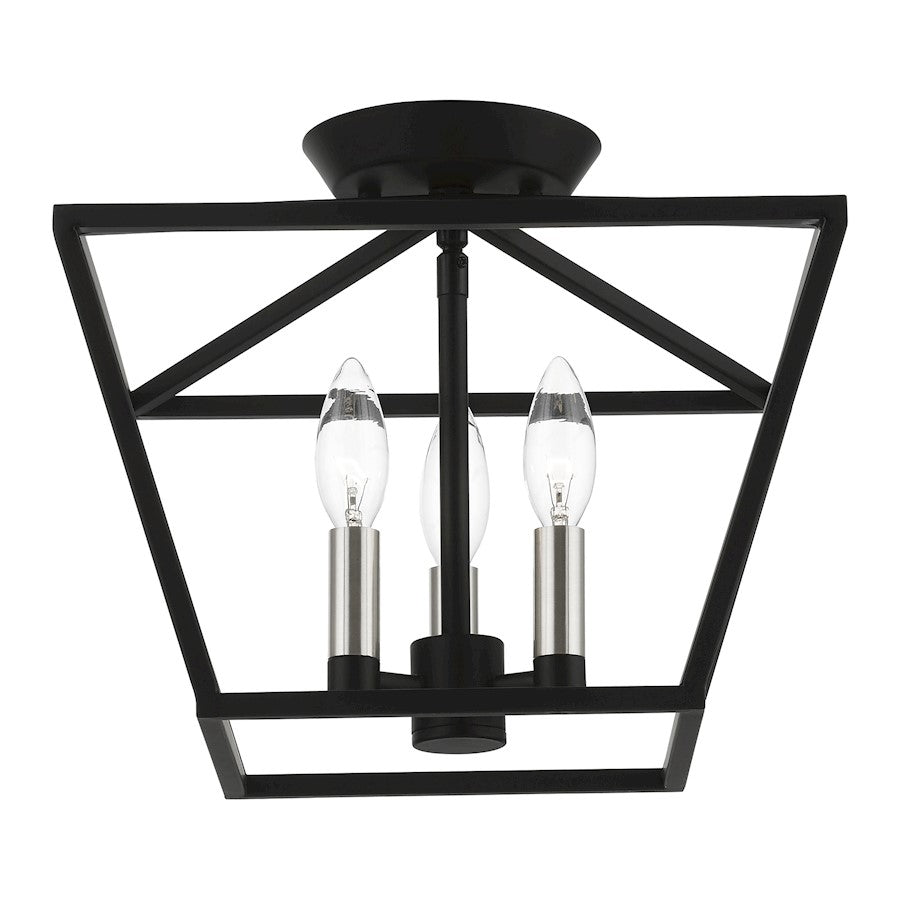 Livex Devonshire 3 Light Square Semi-Flush, Black/Brushed Nickel