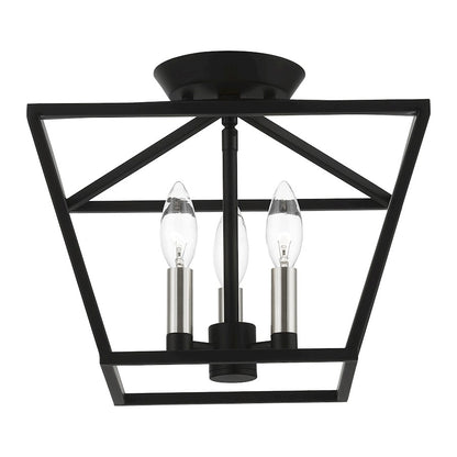 Livex Devonshire 3 Light Square Semi-Flush, Black/Brushed Nickel