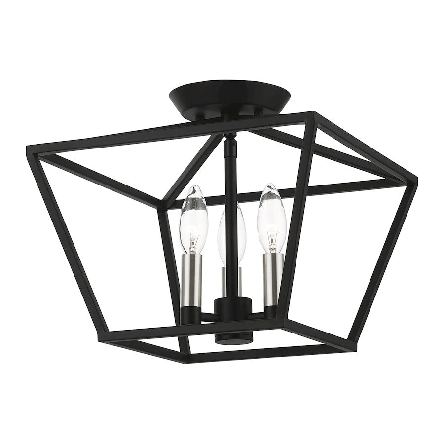 Livex Devonshire 3 Light Square Semi-Flush, Black/Brushed Nickel