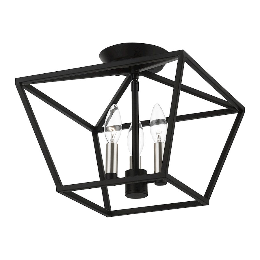Livex Devonshire 3 Light Square Semi-Flush, Black/Brushed Nickel