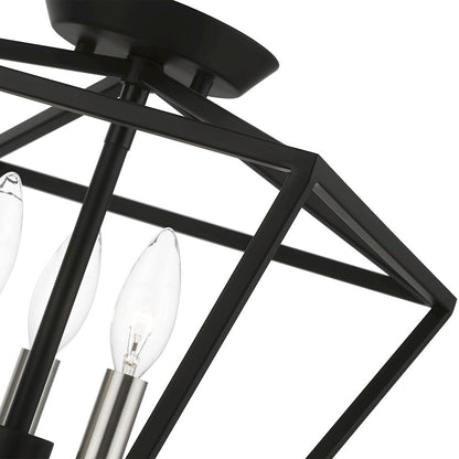 Livex Devonshire 3 Light Square Semi-Flush, Black/Brushed Nickel