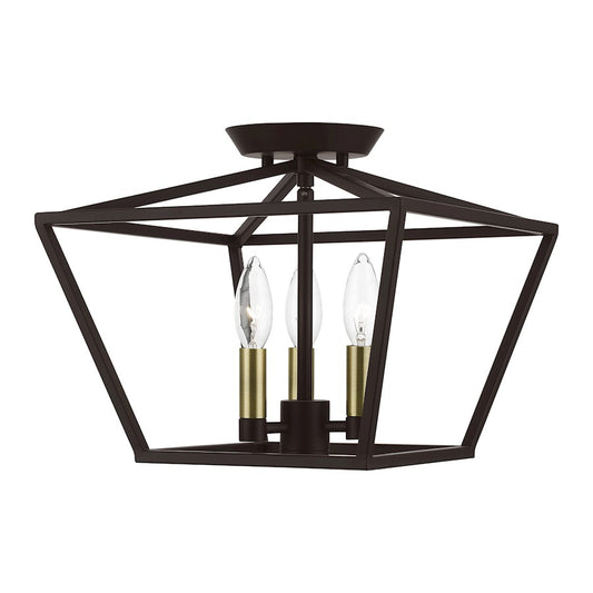 Livex Devonshire 3 Light Square Semi-Flush, Bronze/Antique Brass