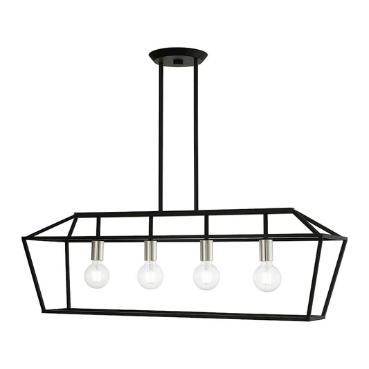 Livex Devonshire 4 Light Linear Chandelier, Black/Brushed Nickel