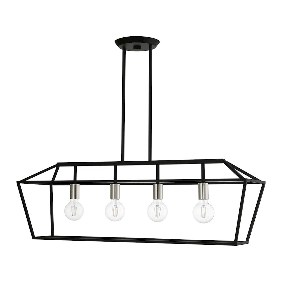 Livex Devonshire 4 Light Linear Chandelier, Black/Brushed Nickel
