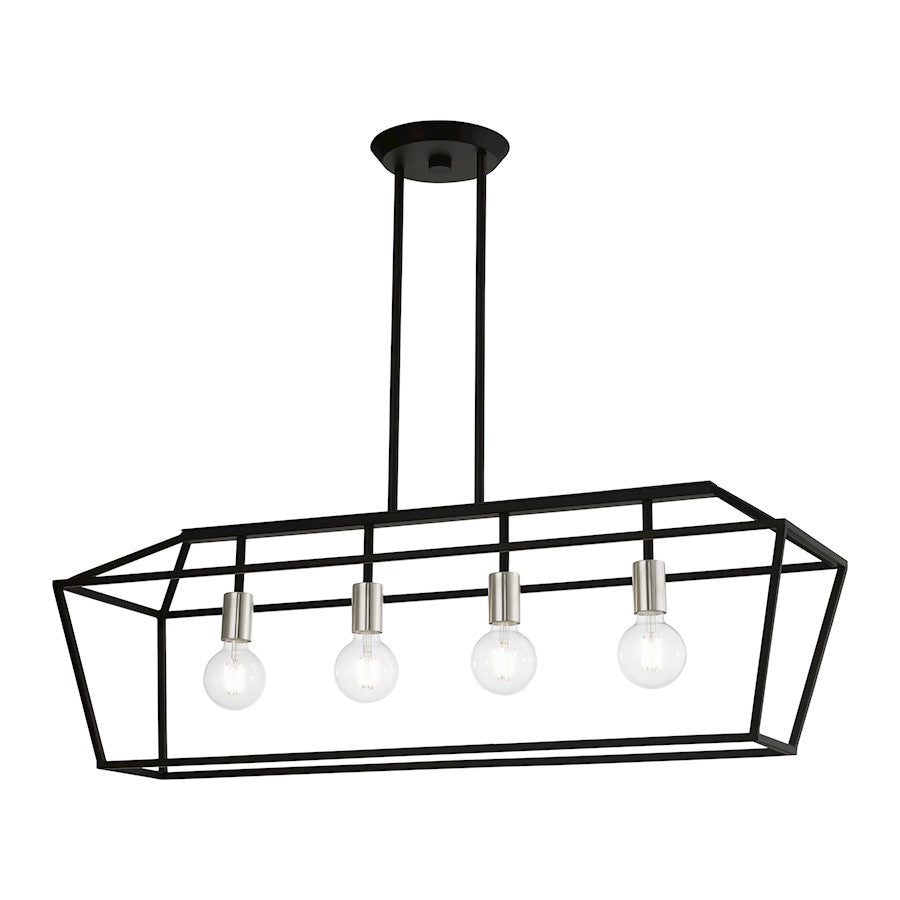 Livex Devonshire 4 Light Linear Chandelier, Black/Brushed Nickel