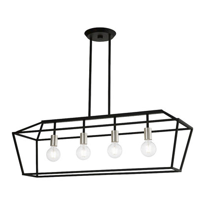 Livex Devonshire 4 Light Linear Chandelier, Black/Brushed Nickel