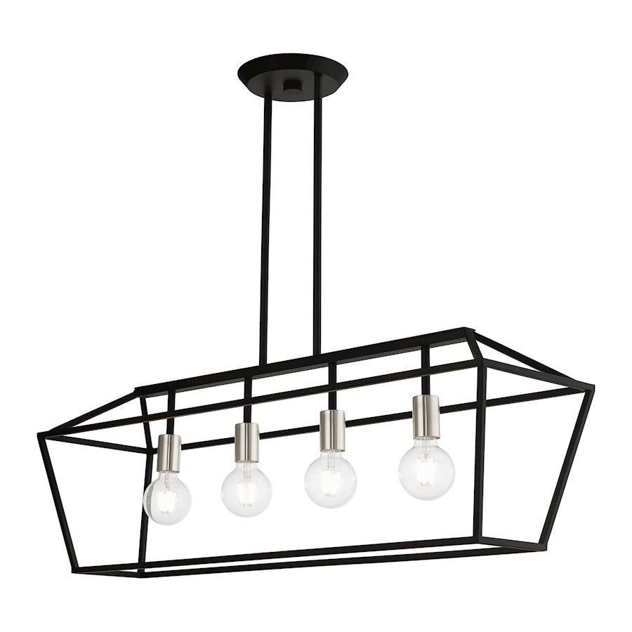 Livex Devonshire 4 Light Linear Chandelier, Black/Brushed Nickel