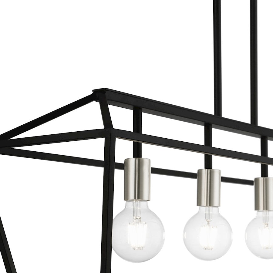Livex Devonshire 4 Light Linear Chandelier, Black/Brushed Nickel