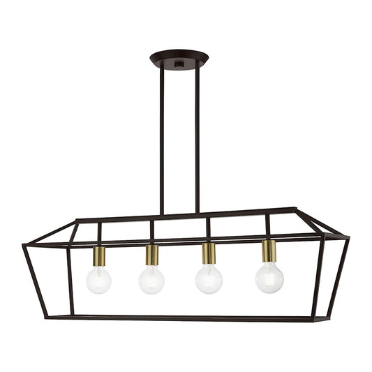 Livex Devonshire 4 Light Linear Chandelier, Bronze/Antique Brass