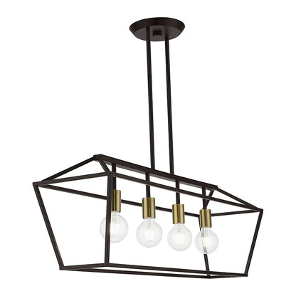 Livex Devonshire 4 Light Linear Chandelier, Bronze/Antique Brass