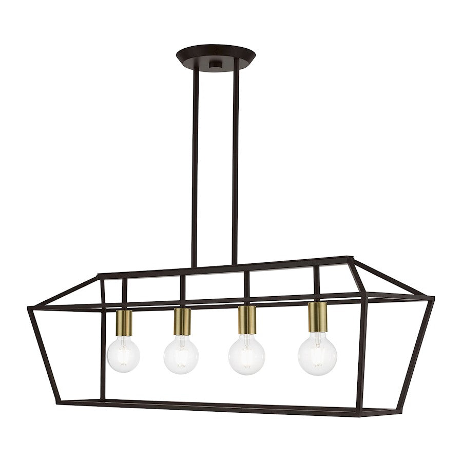 Livex Devonshire 4 Light Linear Chandelier, Bronze/Antique Brass