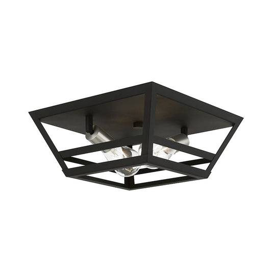 Livex Schofield 2 Light Flush Mount, Black/Brushed Nickel/Black Metal