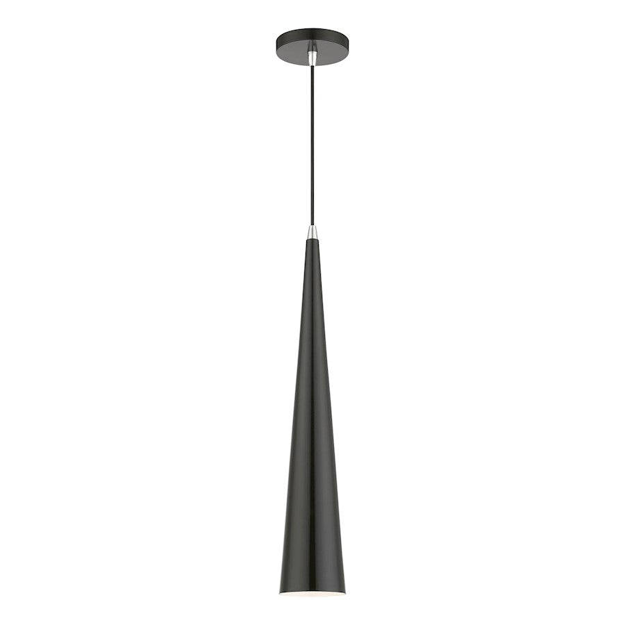 Livex Andes 1 Light Single Tall Pendant, Black/Chrome/Aluminum/White