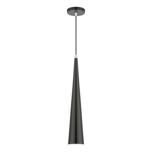 Livex Andes 1 Light Single Tall Pendant, Black/Chrome/Aluminum/White
