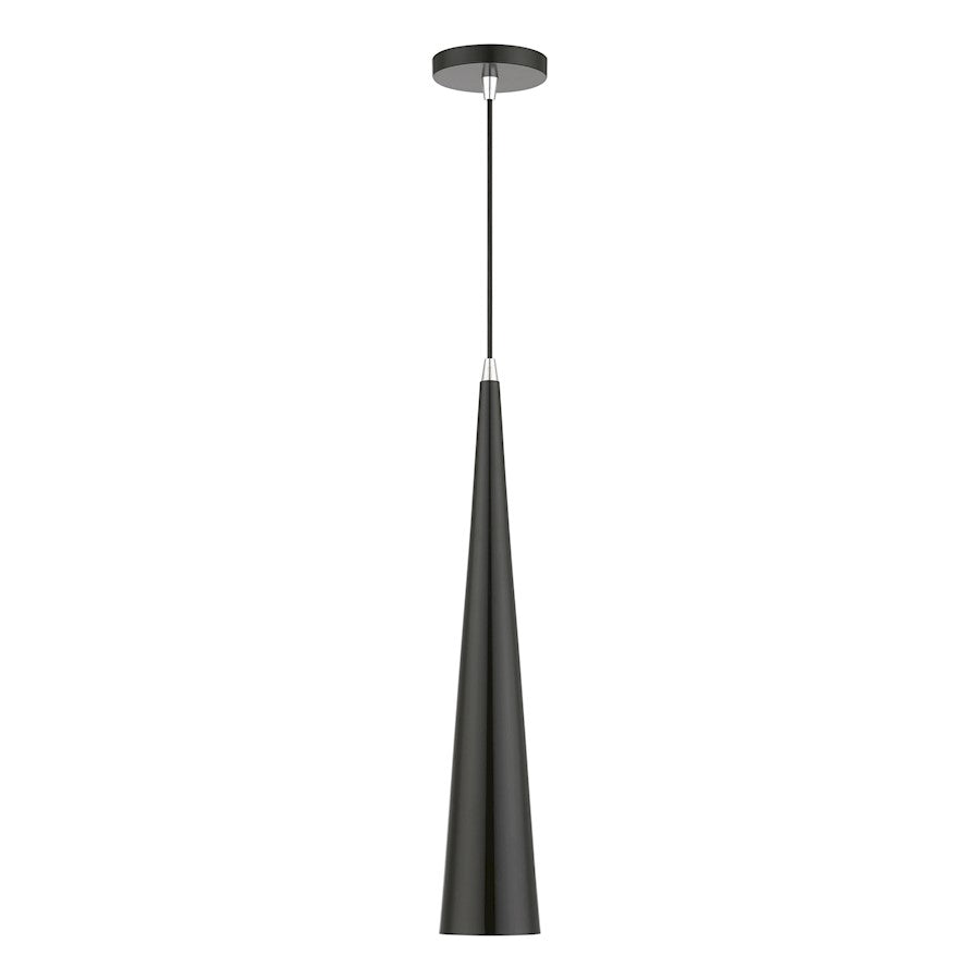 Livex Andes 1 Light Single Tall Pendant, Black/Chrome/Aluminum/White