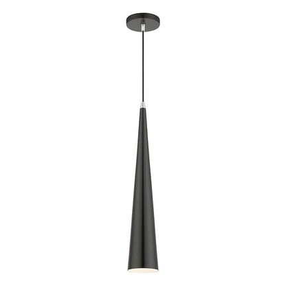 Livex Andes 1 Light Single Tall Pendant, Black/Chrome/Aluminum/White