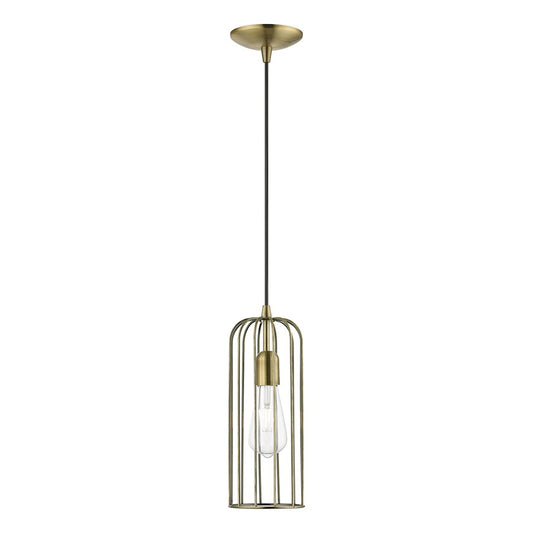 Livex Glenbrook 1 Light Pendant, Antique Brass/Antique Brass Metal