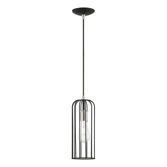 Livex Glenbrook 1 Light Pendant, Black/Brushed Nickel/Black Metal