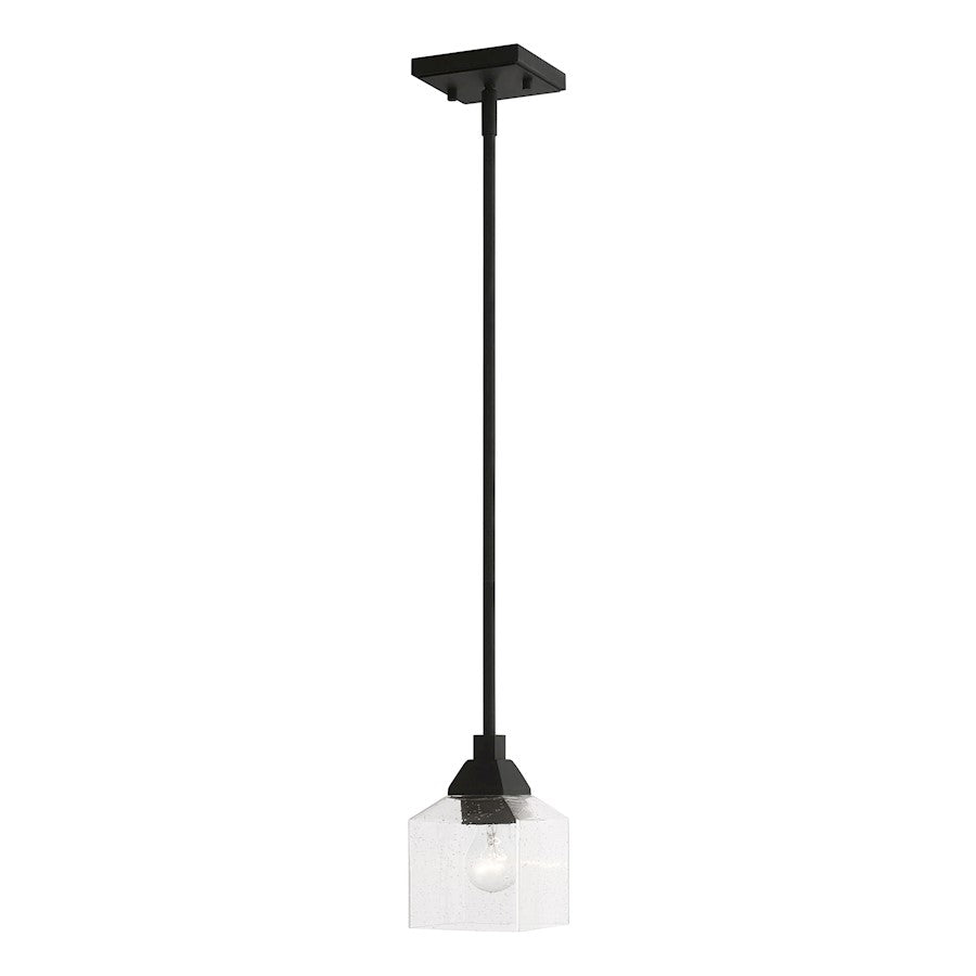 Livex Aragon 1 Light Mini Pendant, Black/Clear Seeded