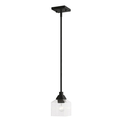Livex Aragon 1 Light Mini Pendant, Black/Clear Seeded