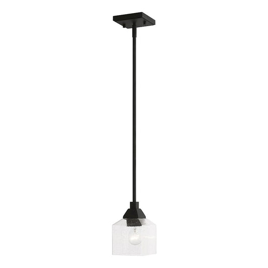 Livex Aragon 1 Light Mini Pendant, Black/Clear Seeded