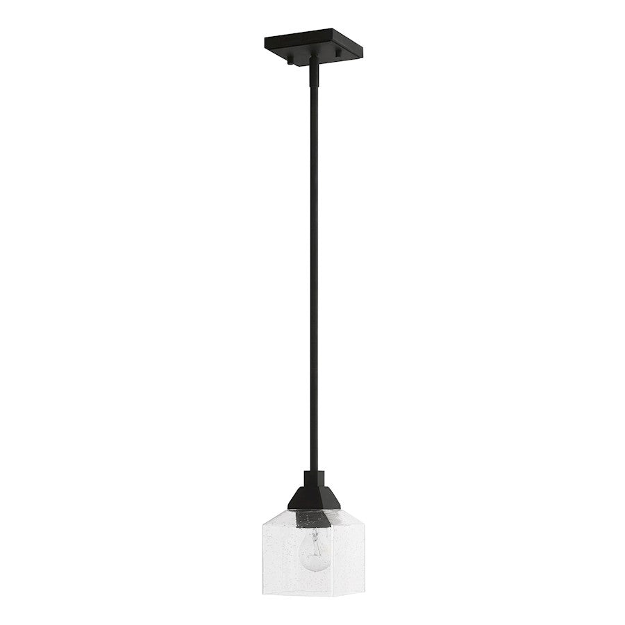 Livex Aragon 1 Light Mini Pendant, Black/Clear Seeded