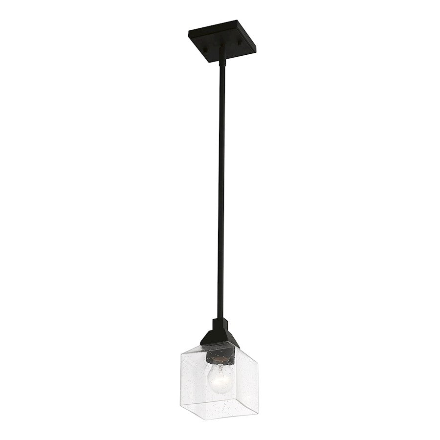 Livex Aragon 1 Light Mini Pendant, Black/Clear Seeded