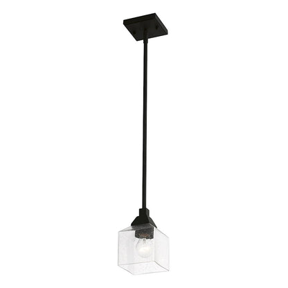 Livex Aragon 1 Light Mini Pendant, Black/Clear Seeded