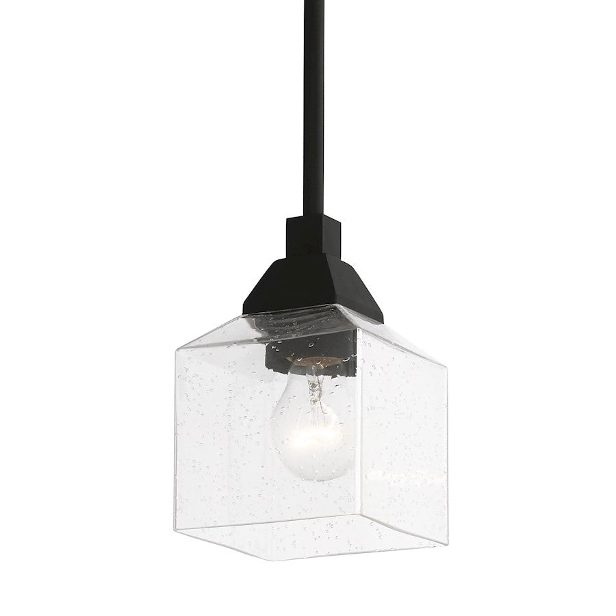 Livex Aragon 1 Light Mini Pendant, Black/Clear Seeded