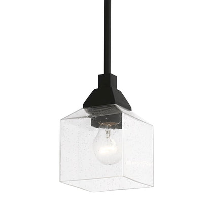 Livex Aragon 1 Light Mini Pendant, Black/Clear Seeded