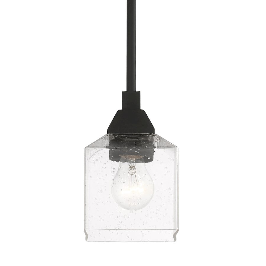Livex Aragon 1 Light Mini Pendant, Black/Clear Seeded