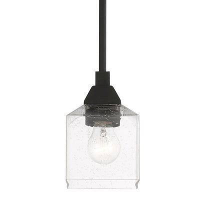 Livex Aragon 1 Light Mini Pendant, Black/Clear Seeded