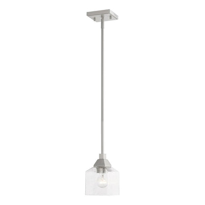 Livex Aragon 1 Light Mini Pendant, Brushed Nickel/Clear Seeded