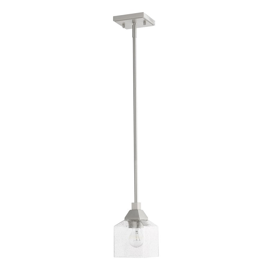 Livex Aragon 1 Light Mini Pendant, Brushed Nickel/Clear Seeded