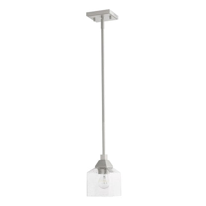 Livex Aragon 1 Light Mini Pendant, Brushed Nickel/Clear Seeded