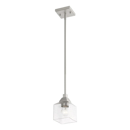 Livex Aragon 1 Light Mini Pendant, Brushed Nickel/Clear Seeded