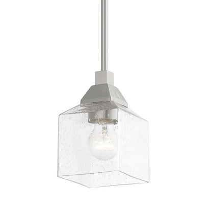 Livex Aragon 1 Light Mini Pendant, Brushed Nickel/Clear Seeded