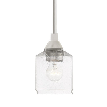 Livex Aragon 1 Light Mini Pendant, Brushed Nickel/Clear Seeded