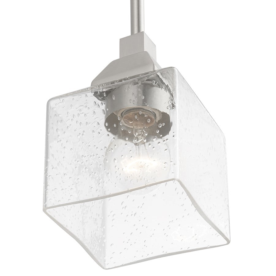 Livex Aragon 1 Light Mini Pendant, Brushed Nickel/Clear Seeded
