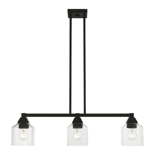 Livex Aragon 3 Light Linear Chandelier, Black/Clear Seeded