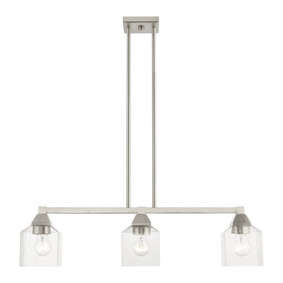 Livex Aragon 3 Light Linear Chandelier, Brushed Nickel/Clear Seeded