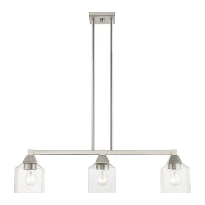 Livex Aragon 3 Light Linear Chandelier, Brushed Nickel/Clear Seeded