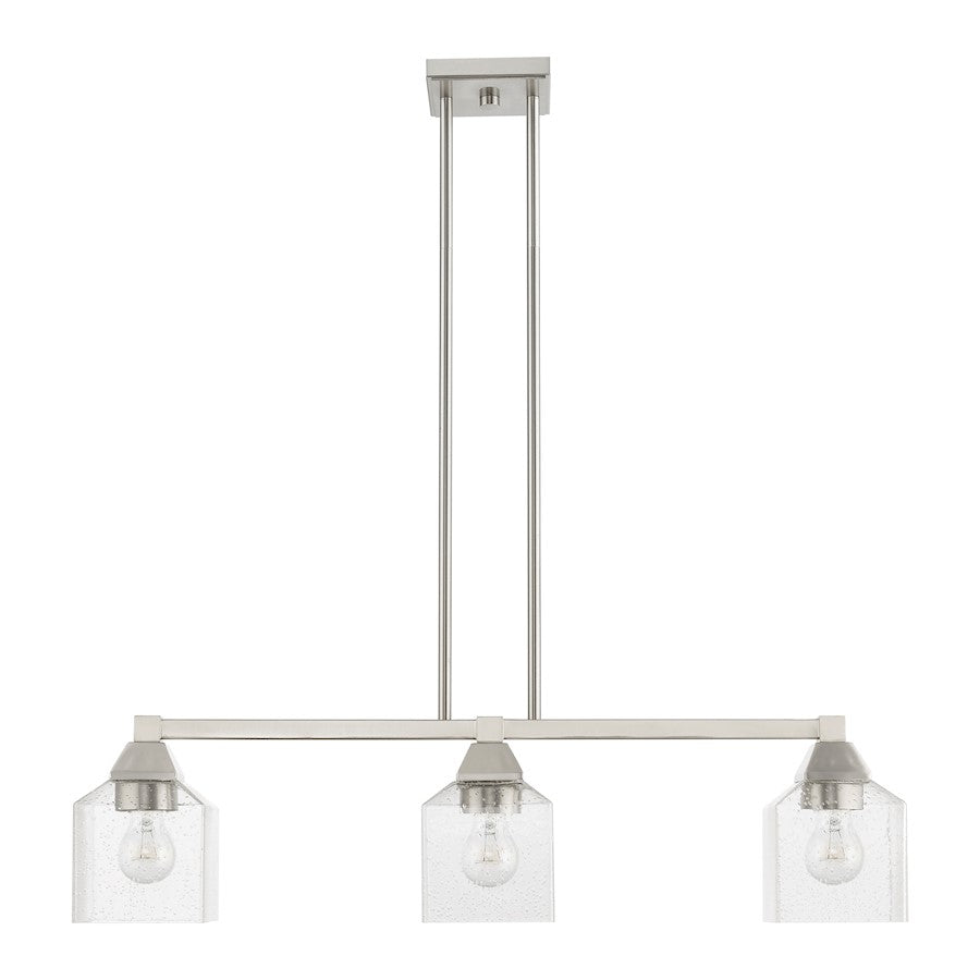 Livex Aragon 3 Light Linear Chandelier, Brushed Nickel/Clear Seeded
