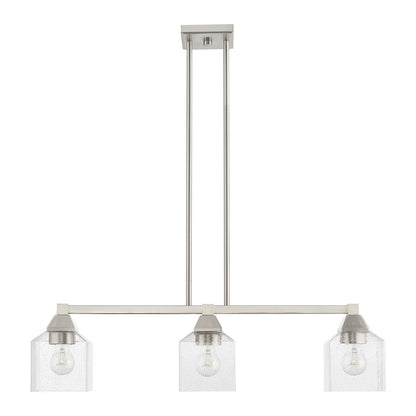 Livex Aragon 3 Light Linear Chandelier, Brushed Nickel/Clear Seeded
